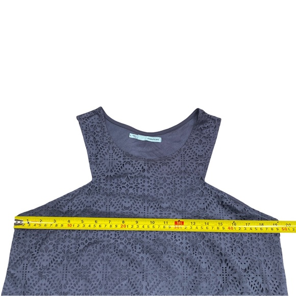 Maurices Faux Suede Cutout Sleeveless Blouse Blue Gray Size L Western Chic Boho - Picture 4 of 6